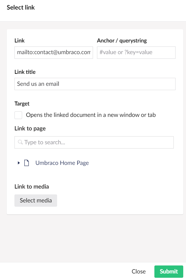 Link to an Email Address in Umbraco